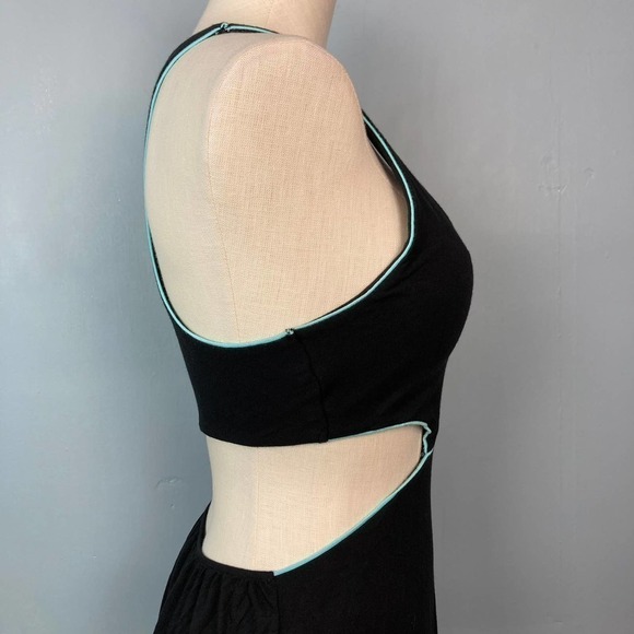 VICTORIA'S Secret Cutout Racerback Mini Skater Dress Black Turquoise Trim Size M - Picture 5 of 14